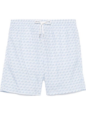 Paul & Shark Erkek Yüzgeç Desenli Beli Lastikli Esnek Kumaş Beyaz Mayo 25415031-L37