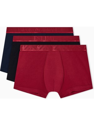 Emporio Armani Erkek Beli Lastikli Pamuklu Slim Fit 3'lü Kırmızı Boxer EM000259 AF10780-M5058