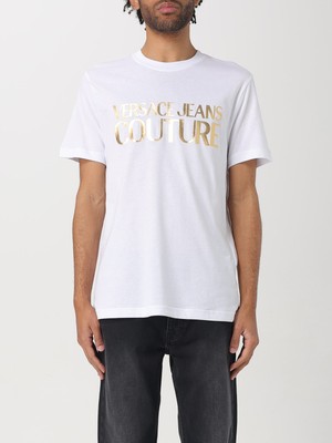 Versace Erkek Regular Fit Yuvarlak Yaka Baskı Detaylı Kısa Kollu Beyaz-Altın T-Shirt 78GAHT05CJ00T-G03