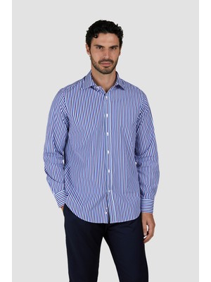 Paul & Shark Erkek Regular Fit Çizgi Desenli Uzun Kollu Mavi Gömlek 25413032CF-V91