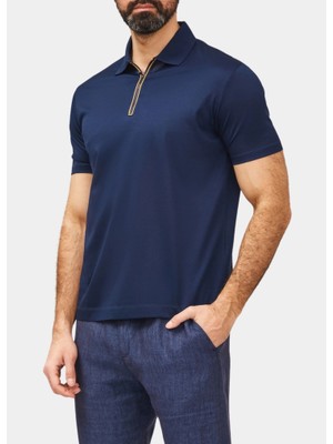 Paul & Shark Erkek Kısa Kol Pamuklu Polo Yaka Fermuar Kapamalı Lacivert-Gold Polo Yaka T-Shirt 25411231-13E