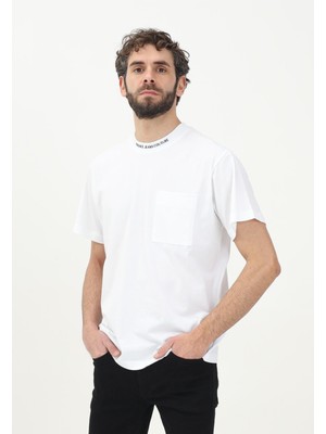 Versace Erkek Yuvarlak Yaka Kısa Kollu Yakası Logo Detaylı Beyaz T-Shirt 78GAHE03CJ00E-003