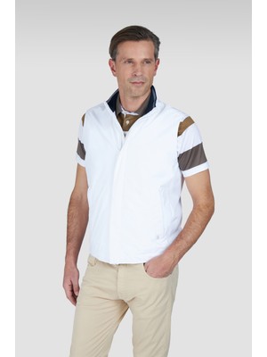 Paul & Shark Erkek Regular Fit Rahat Esnek Kumaş Dik Yaka Uzun Kollu Beyaz Yelek 25412657-010