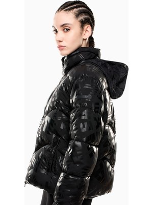 Kadın Monokrom Ea7 Tüm Yüzey Baskısı Dik Yaka Uzun Kol Siyah Ceket 7W000654 AF16408-FC202