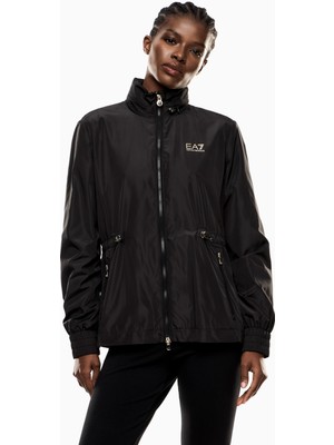 EA7 Kadın Uzun Kol Kapşüon Yaka Regular Fit Fermuar Kapama Siyah Ceket 7W000471 AF12454-UC001