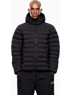 EA7 Erkek Kapşonlu Yaka Cep Detay Fermuar Kapama Uzun Kol Siyah Mont 7M000686 AF15953-UC001