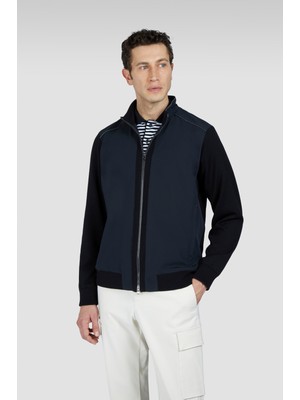 Paul & Shark Erkek Normal Kesim Suya ve Rüzgara Dayanıklı Streç ve Yün Karışımlı Dik Yakalı Uzun Kollu Siyah Hırka 25411709-011