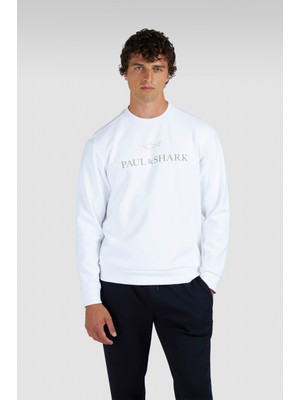 Paul & Shark Erkek Normal Kalıp Logo Işlemeli Uzun Kollu Pamuklu Beyaz Sweatshirt 15311845-965