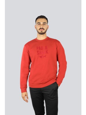 Paul & Shark Erkek Pamuklu Önü Logo Desenli Yuvarlak Yakalı Pamuklu Uzun Kollu Kırmızı Sweatshirt 15311839-636