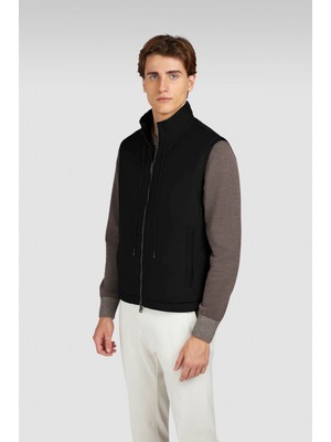 Paul & Shark Erkek Yün Ipek ve Mikrofiber Içerikli Normal Kalıp Fermuarlı Çift Taraflı Siyah Ceket 15312626-011