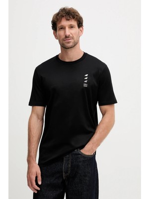 Paul & Shark Erkek Regular Fit %100 Pamuklu Yuvarlak Yakalı Logo Desenli Siyah T-Shirt 15311628-011