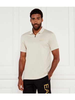 Erkek Polo Yaka Ea7 Yazı Desen Pamuklu Kısa Kol Krem Polo Yaka T-Shirt 7M000669 AF13739-U1086