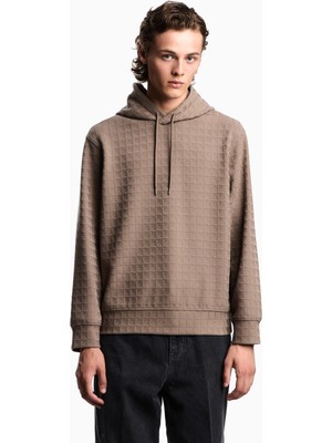 Emporio Armani Erkek Normal Kalıp Kartal Logo Dokulu Kapüşonlu Kahverengi Sweatshirt EM003424 AF13700-F6117