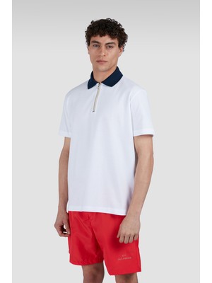 Paul & Shark Erkek Regular Fit Yarım Fermuarlı Pamuklu Kısa Kollu Beyaz Polo Yaka T-Shirt 25411326-010