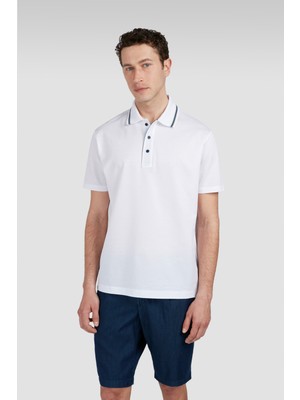 Paul & Shark Erkek Polo Yaka Kısa Kollu Yaka Kısmı Çizgi Desenli Beyaz Polo Yaka T-Shirt 25411203-010