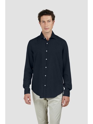 Paul & Shark Erkek Regular Fit Düğmeli %100 Pamuklu Uzun Kollu Lacivert Gömlek 25413160CF-J03
