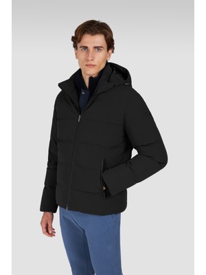 Paul & Shark Erkek Normal Kalıp Kapitone Desenli Kuş Tüyü Dolgulu Kapüşonlu Siyah Ceket 15312007-011