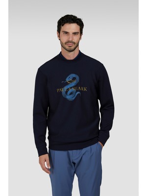 Paul & Shark Erkek Normal Kesim Pamuklu Yılan Yılı Baskılı Yuvarlak Yaka Uzun Kollu Lacivert Sweatshirt 25411883-050