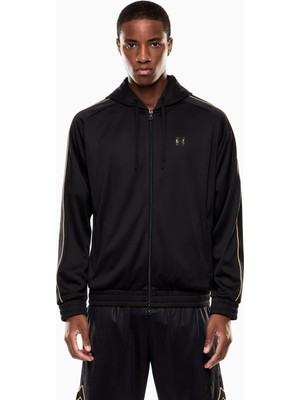 EA7 Erkek Kapşonlu Yaka Fermuarlı Uzun Kol Düz Siyah Eşofman Üstü 7M000621 AF17089-UC001