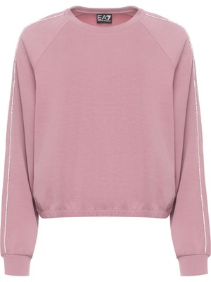 EA7 Kadın Metalik Efektli Logo Uzun Kol Rahat Kesim Lastikli Etek Ucu Pembe Eşofman Üstü 7W000444 AF12643-UA272
