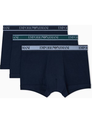Emporio Armani Erkek Yumuşak Pamuk Içerikli Elastik Marka Logo Bantlı 3'lü Lacivert1 Boxer EM000259 AF10779-MB254
