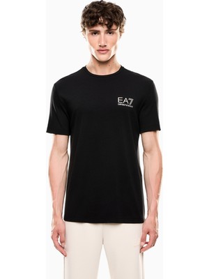 Erkek Kısa Kol Bisiklet Yaka Pamuklu Ea7 Desen Siyah T-Shirt 7M000666 AF13739-UC001