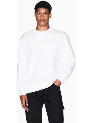 Armani Exchange Erkek Regular Fit Marka Logolu Bisiklet Yaka Pamuklu Uzun Kollu Beyaz Sweatshirt XM001371 AF13047-U0009