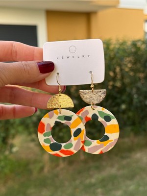 Hercy Renkli Polimer Kil Küpe | Halka Küpe | Yazlık Sallantılı Büyük Boy Küpe