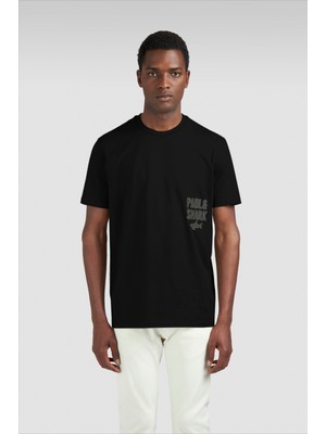 Paul & Shark Erkek Regular Fit Yuvarlak Yakalı %100 Pamuklu Logo Kabartmalı Kısa Kollu Siyah T-Shirt 15311634-011