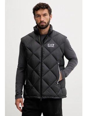 EA7 Erkek Kolsuz Dik Yaka Şişme Fermuar Kapama Siyah Yelek 7M001002 AF15923-UC001