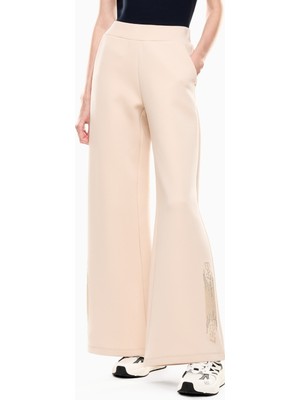 EA7 Kadın Yüksek Bel Geniş Paça Rahat Kesim Cep Detay Bej Eşofman Altı 7W000526 AF13151-U1046