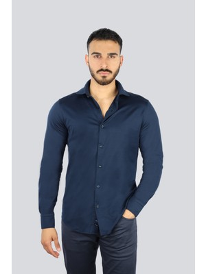 Paul & Shark Erkek Dokuma Kumaş Slim Fit Uzun Kollu Lacivert Gömlek 25413156CF-013