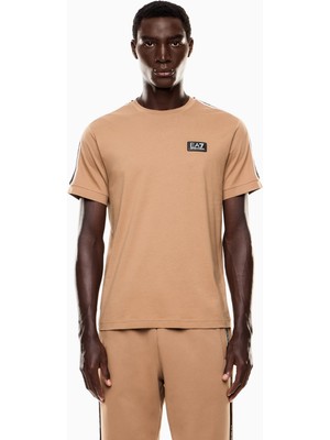 EA7 Erkek Pamuklu Bisiklet Yaka Kısa Kollu Bej T-Shirt 7M000956 AF10375-U6171