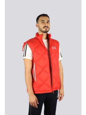 EA7 Erkek Kolsuz Dik Yaka Şişme Fermuar Kapama Kırmızı Yelek 7M001002 AF15923-U5008