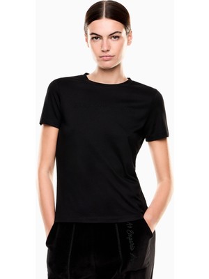 EA7 Kadın Kısa Kol Bisiklet Yaka Pamuklu Düz Model Siyah T-Shirt 7W000437 AF13919-UC001