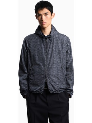 Emporio Armani Erkek Desenli Yan Çekmeli Büzgülü Etek Ucu Uzun Kol Mavi Ceket EM003265 AF12021-FB286