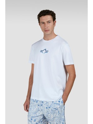 Paul & Shark Erkek %100 Pamuklu Normal Kesim Shark Logolu Kısa Kollu Beyaz T-Shirt 25411084-010
