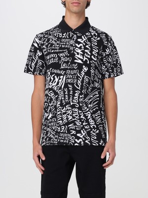 Versace Erkek Polo Yaka Logo Baskılı Kısa Kollu Siyah-Beyaz Polo Yaka T-Shirt 78GAG6R0JS459-L01