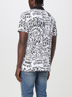 Versace Erkek Polo Yaka Logo Baskılı Kısa Kollu Beyaz-Siyah Polo Yaka T-Shirt 78GAG6R0JS459-L02