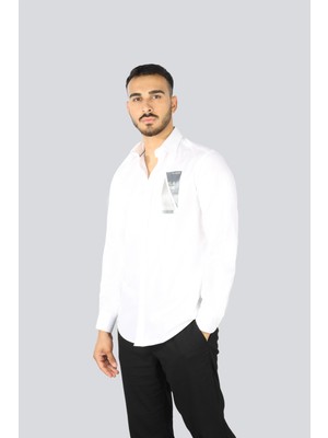 Paul & Shark Erkek %100 Pamuklu Regular Fit Göğüste Logo Desenli Uzun Kollu Beyaz Gömlek 25413532-010