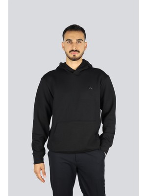 Paul & Shark Erkek Regular Fit Kapüşonlu Yaka Shark Logo Detaylı Uzun Kollu Siyah-Gümüş Sweatshirt 15311851-11D