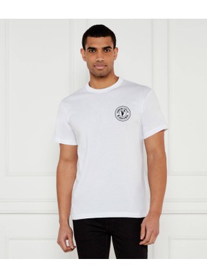 Erkek Bisiklet Yaka Kısa Kol Versace Yazı ve Desenli Beyaz T-Shirt 78GAHE07CJ00E-003