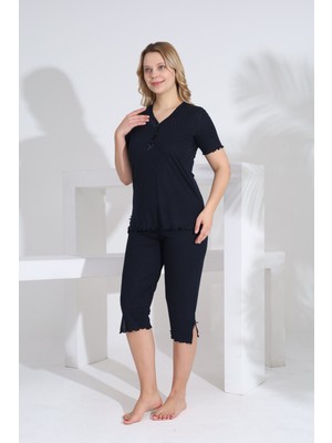 Evia Angelique Bambu Kumaş Kısa Kol Puantiyeli Kadın Kapri Takım 22273