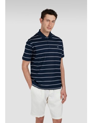 Paul & Shark Erkek Kısa Kol Polo Yaka Çizgi Desen Pike Örgü Lacivert-Beyaz Polo Yaka T-Shirt 25411304-373