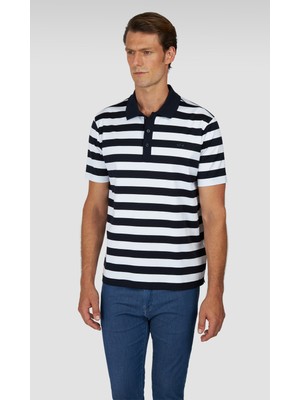 Paul & Shark Erkek Regular Fit Yatay Çizgili %100 Pamuklu Kısa Kollu Lacivert-Beyaz Polo Yaka T-Shirt 15311749-321