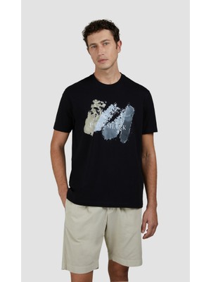 Paul & Shark Erkek Regular Fit Baskılı Yuvarlak Yaka Pamuklu Kısa Kollu Siyah T-Shirt 25411094-011