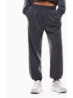 Kadın Elastik Bel Bandı Arkada Metalik Ea7 Logosu Yüksek Bel Siyah Eşofman Altı 7W000446 AF12643-U8117