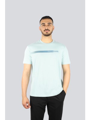 Paul & Shark Erkek Bisiklet Yaka Paul Shark Gölgeli Yazı Desenli Kısa Kollu Su Yeşili T-Shirt 25411039-072