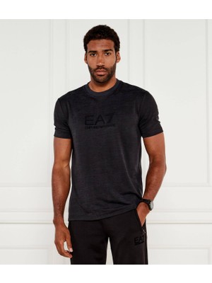 Erkek Kısa Kol Bisiklet Yaka Pamuklu Ea7 Desen Siyah T-Shirt 7M000755 AF13869-UC001