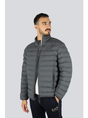 EA7 Erkek Regular Fit Fermuar Kapamalı Dik Yaka Uzun Kollu Gri Mont 7M000684 AF15953-U8117